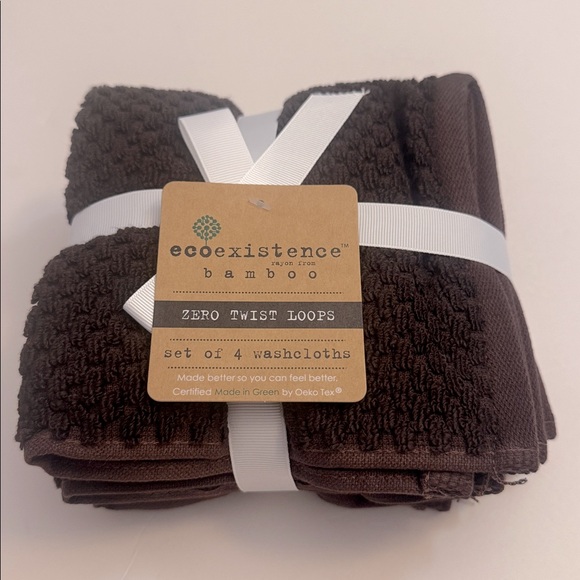 4pc ECOEXISTENCE Bamboo Zero Twist Loops Wash Towel Set-Dark Chocolate-DKCHOC25 - Picture 1 of 2